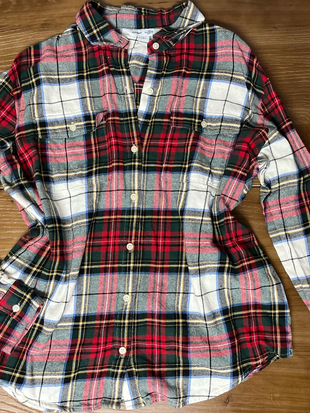 Old Navy The Boyfriend Shirt Plaid Button Down Red & White Large